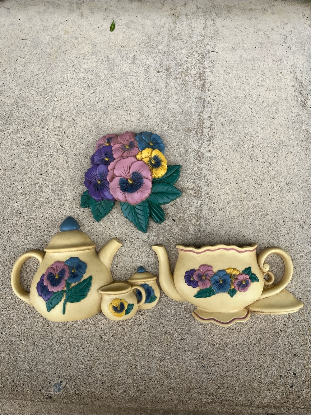Vintage Burwood Yellow Ceramic Floral Tea Set Wall Art – Pansy Motif